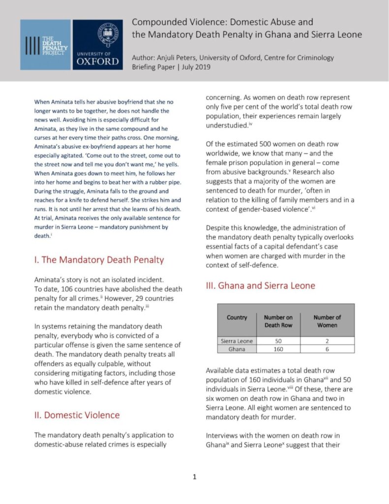 Compounded Violence: Domestic Abuse and the Mandatory Death Penalty in Ghana and Sierra Leone