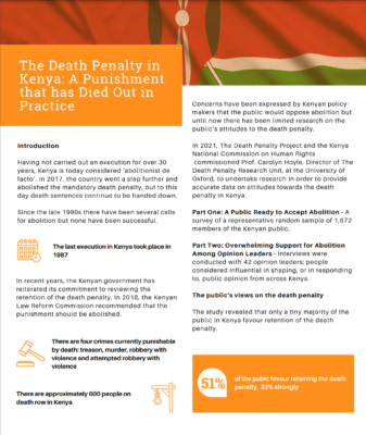The Death Penalty in Kenya: A Punishment that has Died Out in Practice